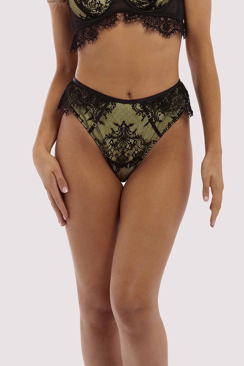 Wolf & Whistle Nora Lime Net and lace thong UK 10 / US 6