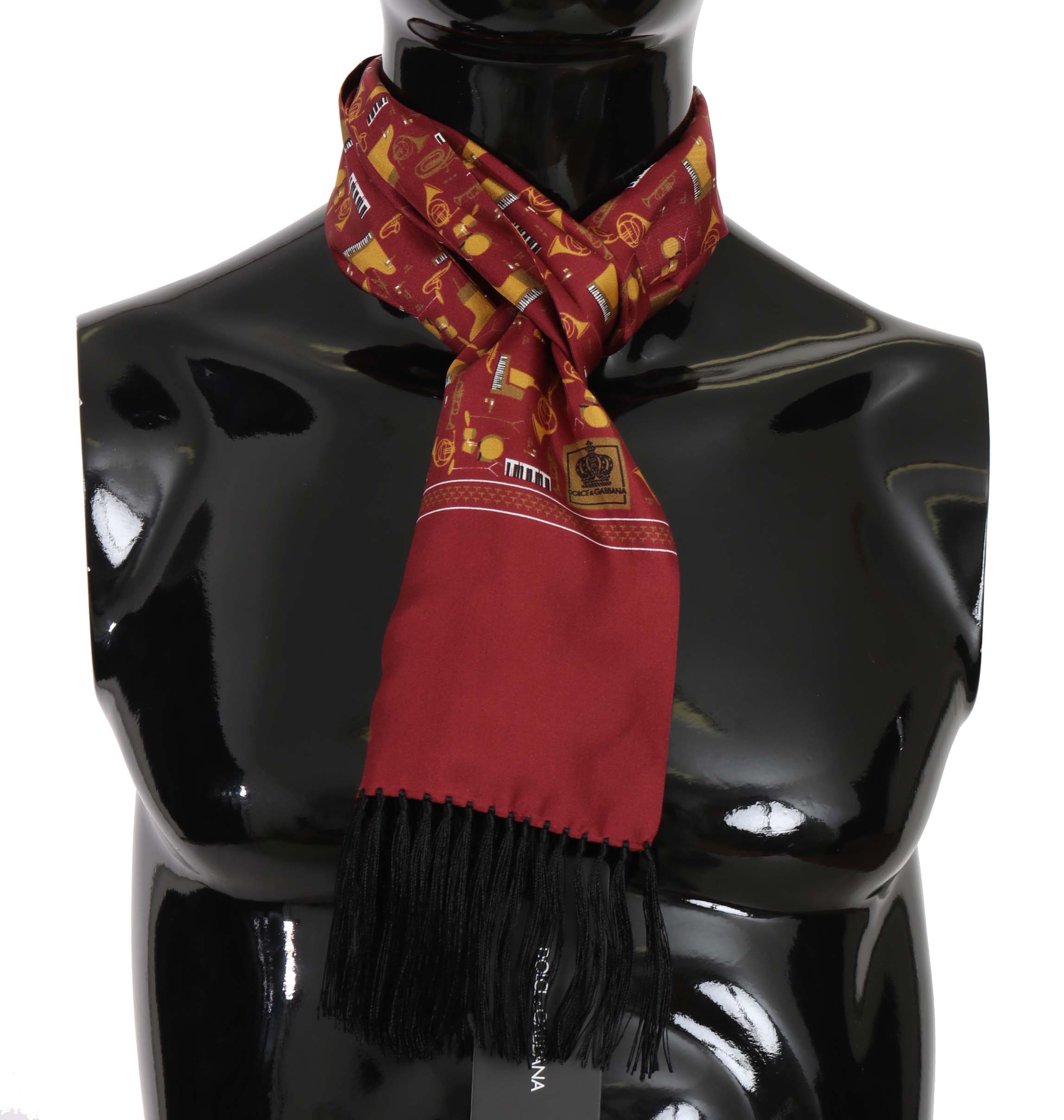 Dolce & Gabbana Men's Musical Instrument Print Scarf Bordeaux MS5118