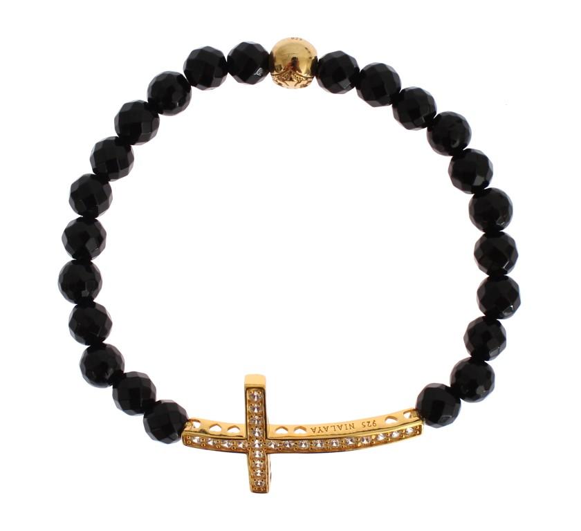 Nialaya Women's Agate Stone CZ 925 Bracelet Black SIG19012 - S