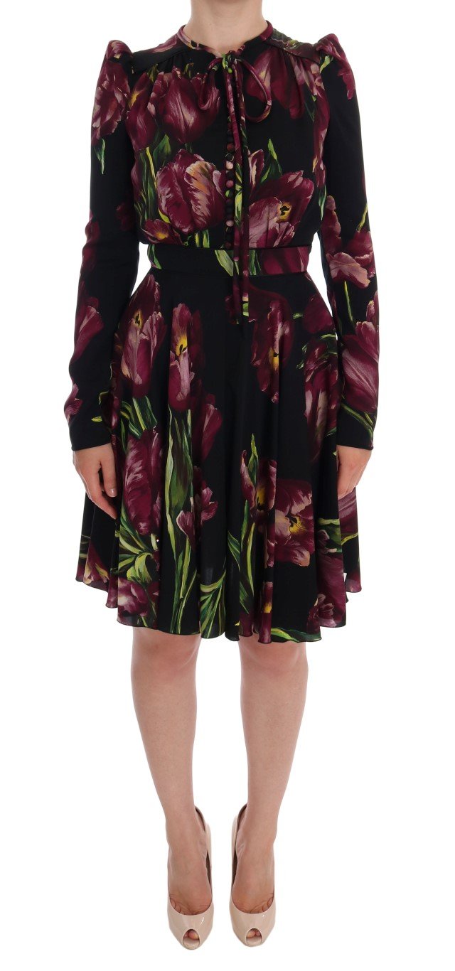 Dolce & Gabbana Women's Silk Stretch Tulip Sheath Dress Black DR1032 - IT36 | XS