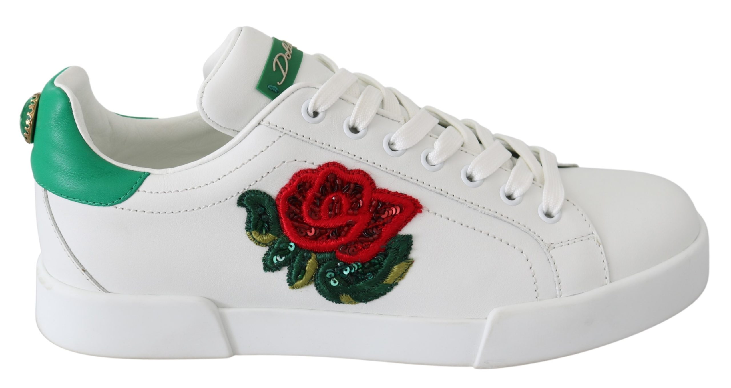 White Leather Rose Sneakers Portofino Shoes - EU40.5/US10