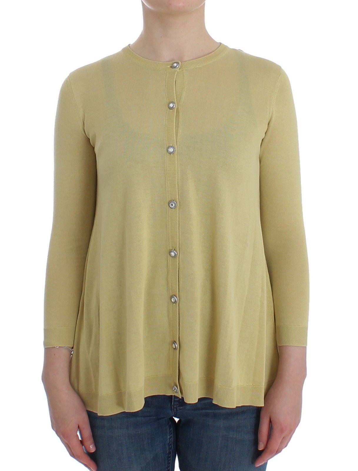Dolce & Gabbana Women's Silk Crystal Crew Neck Cardigan Yellow SIG12495 - IT36