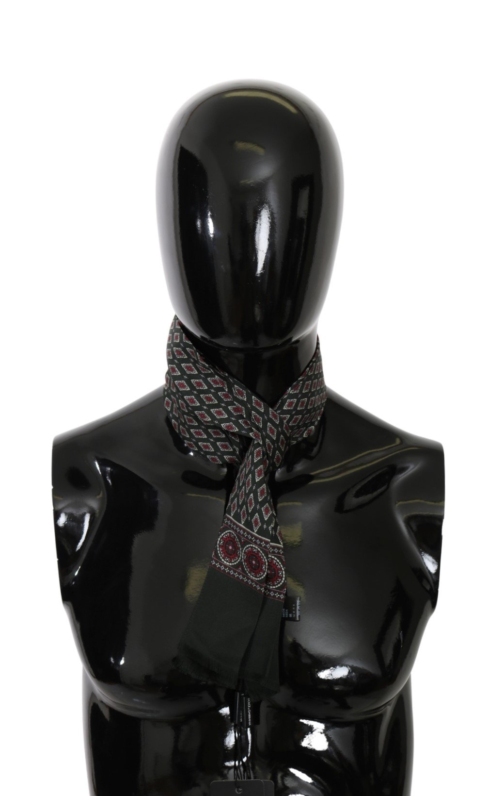 Dolce & Gabbana Men's Patterned Slim Wrap Silk Scarf Green MS5592