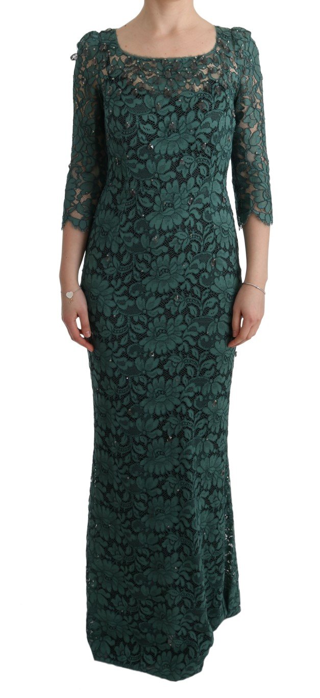 Dolce & Gabbana Women's Floral Crystal Ricamo Dress Green SIG60589 - IT42|M