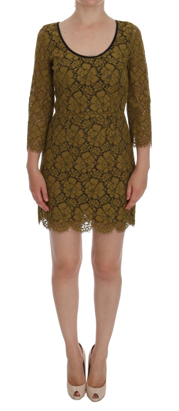 Dolce & Gabbana Women's Floral Lace Mini Shift Dress Yellow DR1001 - IT42|M