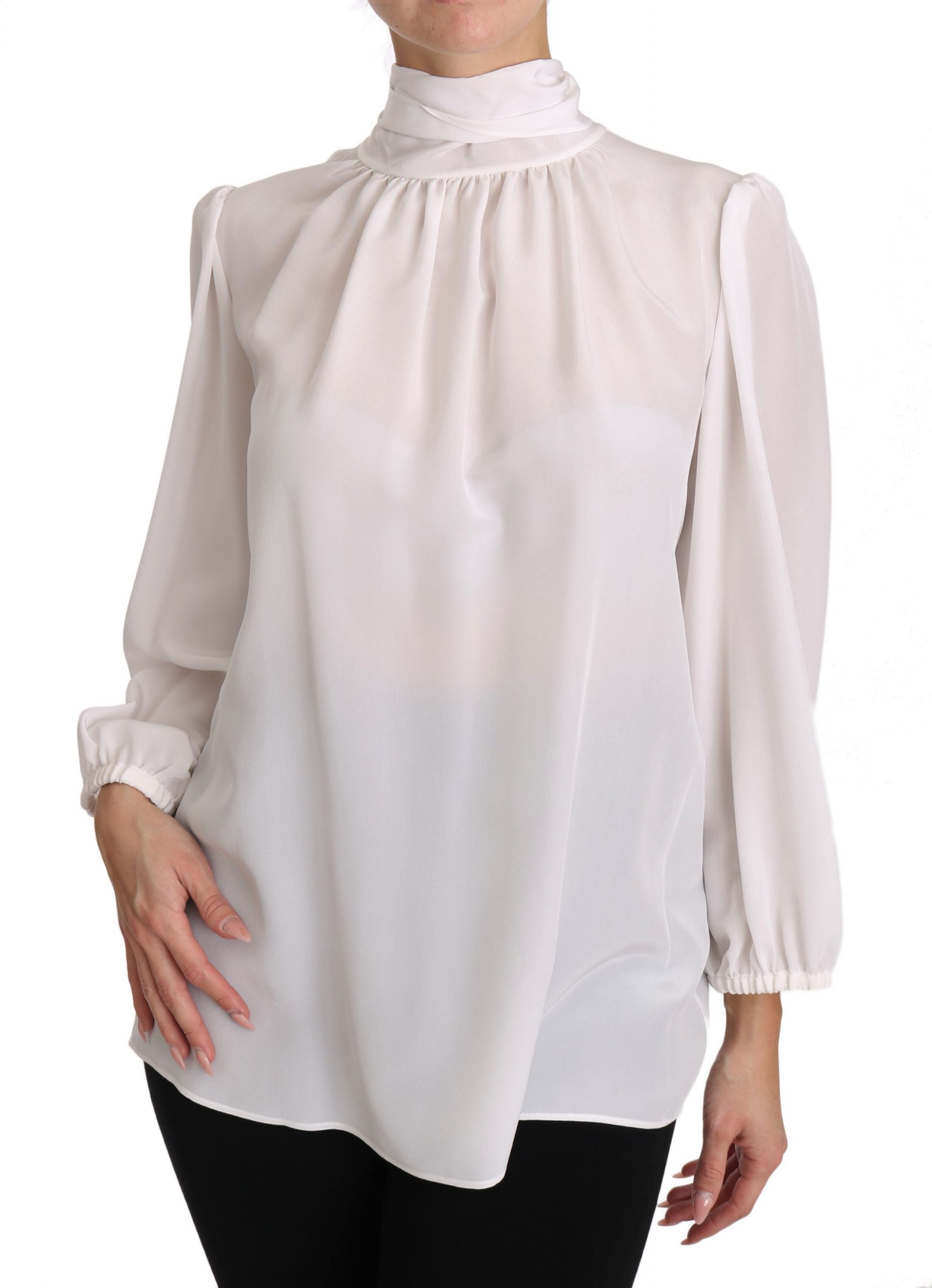 Dolce & Gabbana Women's Silk LS Tops White TSH3137 - IT40|S