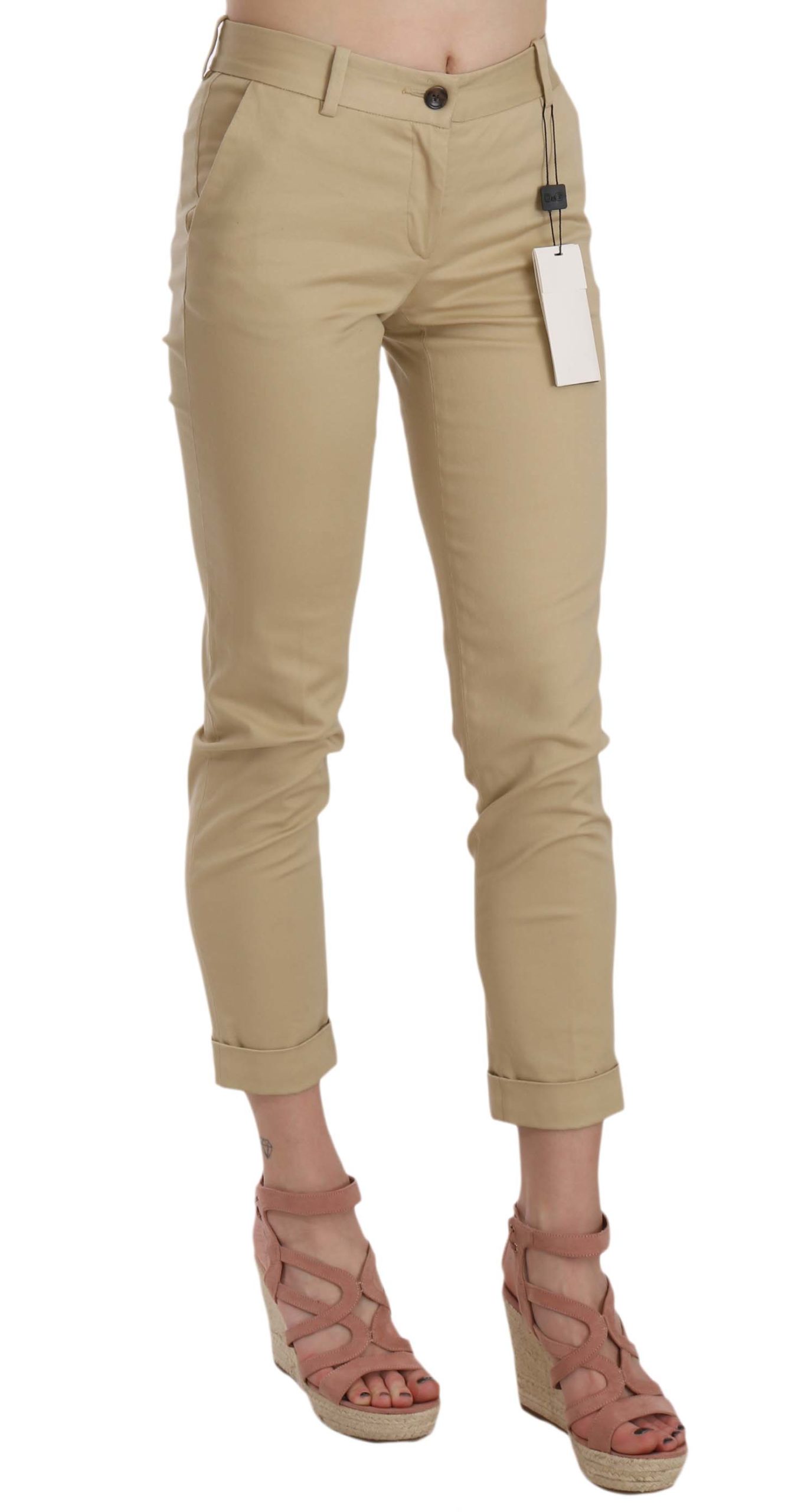 Dolce & Gabbana Women's Khaki Casual Fitted Cotton Trousers Khaki BYX1337 - IT36 | XS