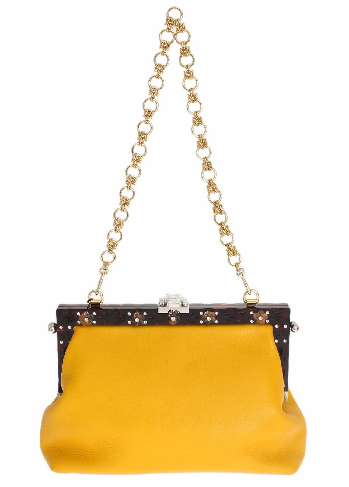 Dolce & Gabbana Women's Leather Crystal Shoulder Bag Yellow BOR10055