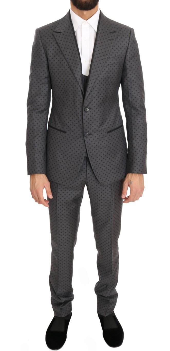 Dolce & Gabbana Men's Polka Dotted Slim Fit 3 Piece Suit Gray KOS1054 - IT44 | XS