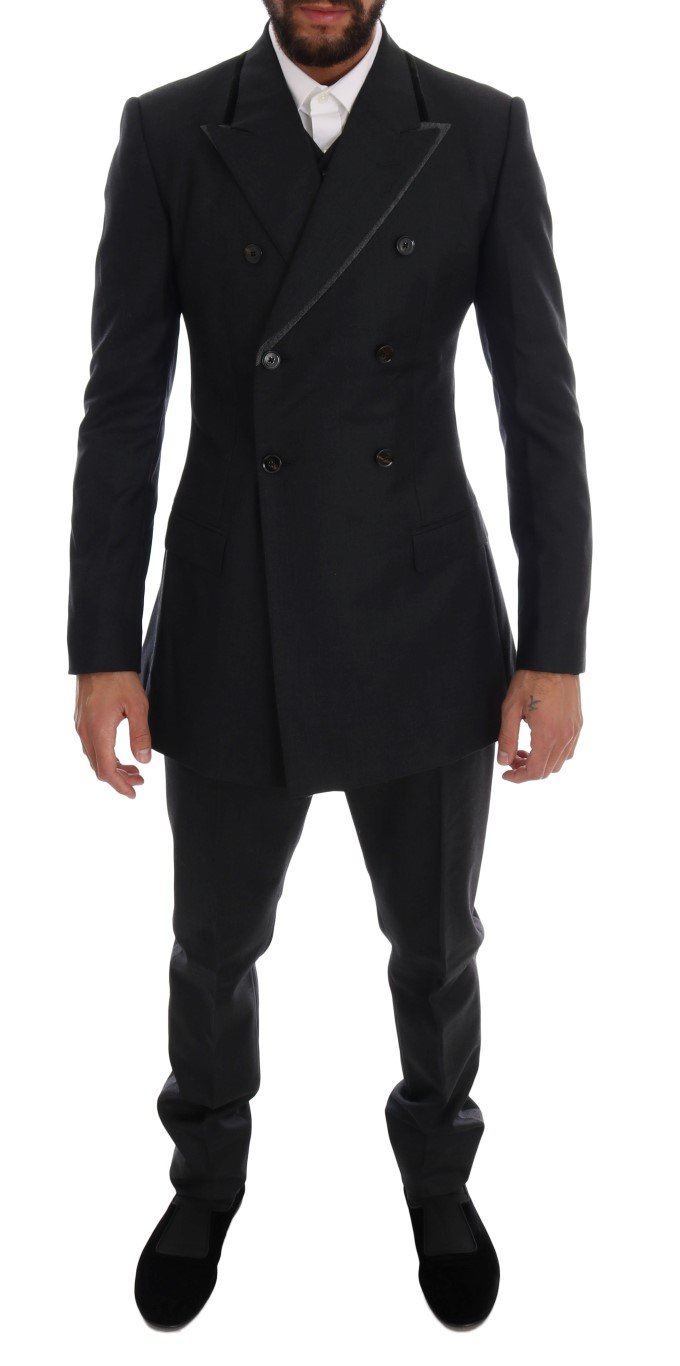 Dolce & Gabbana Men's Wool Double Breasted 3 Piece Suit Gray KOS1110 - IT44 | XS
