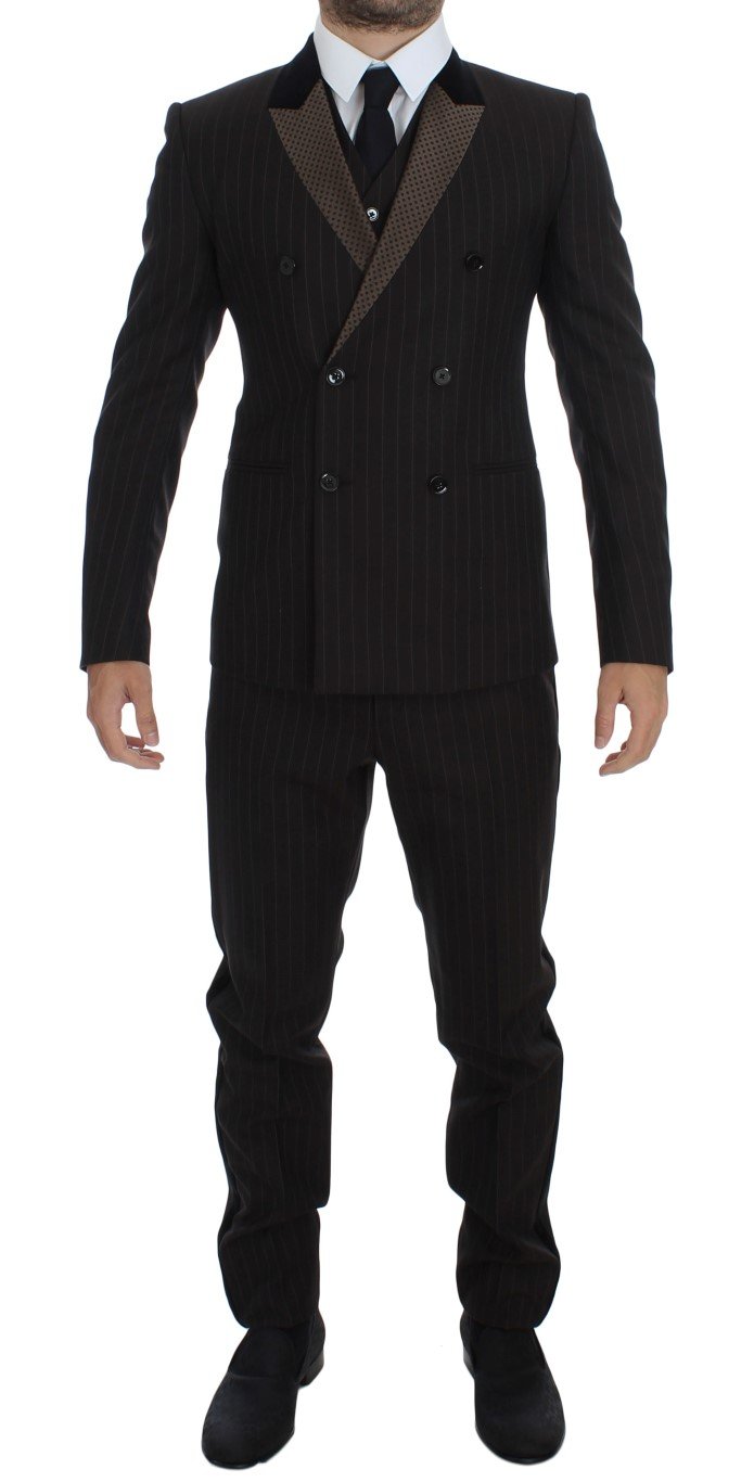 Dolce & Gabbana Men's Striped Wool Slim 3 Piece Suit Tuxedo Brown GTT10185 - IT48 | M
