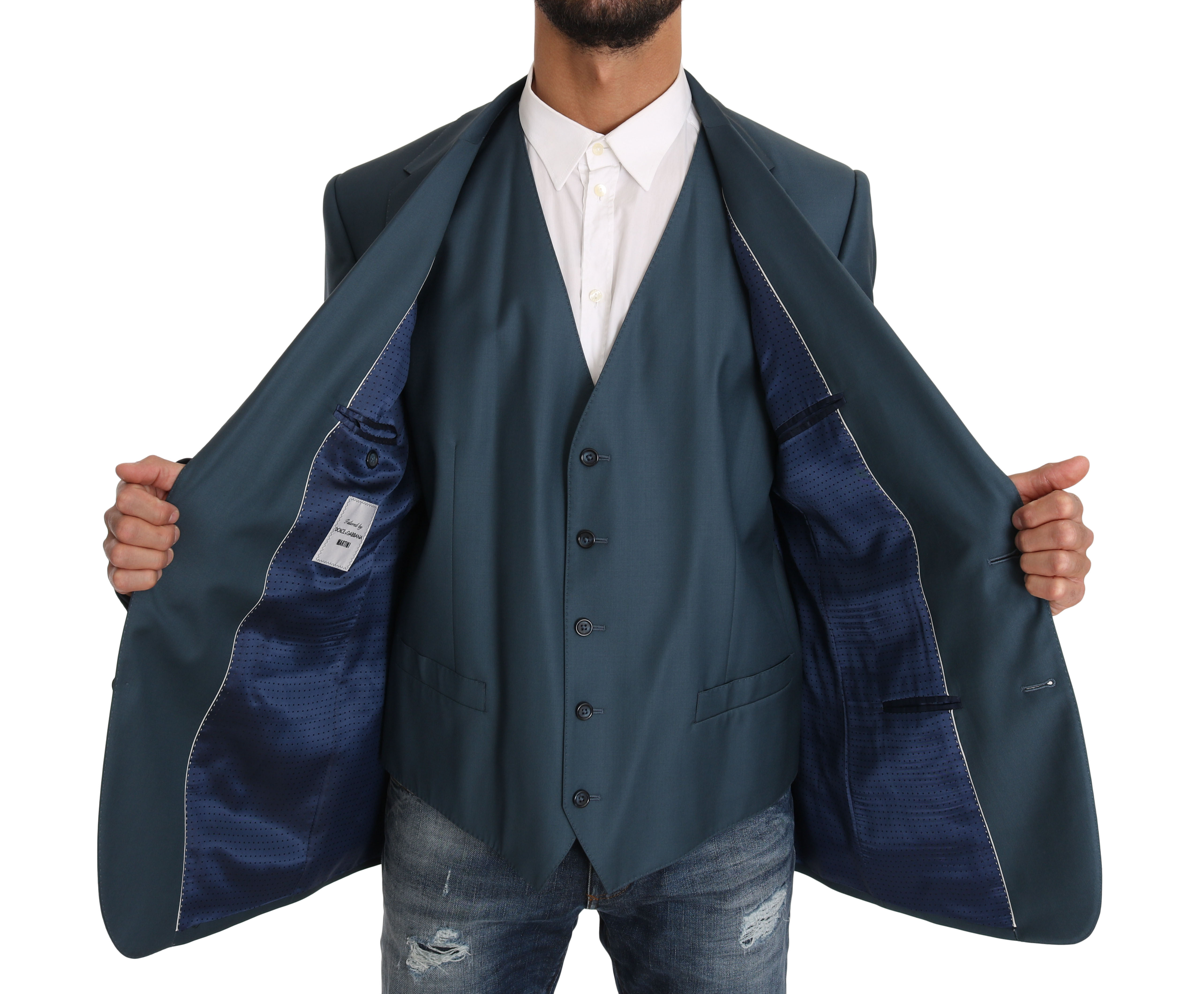 Dolce & Gabbana Men's Vest 2 Piece MARTINI Wool Blazer Blue KOS1187 - IT56 | 3XL