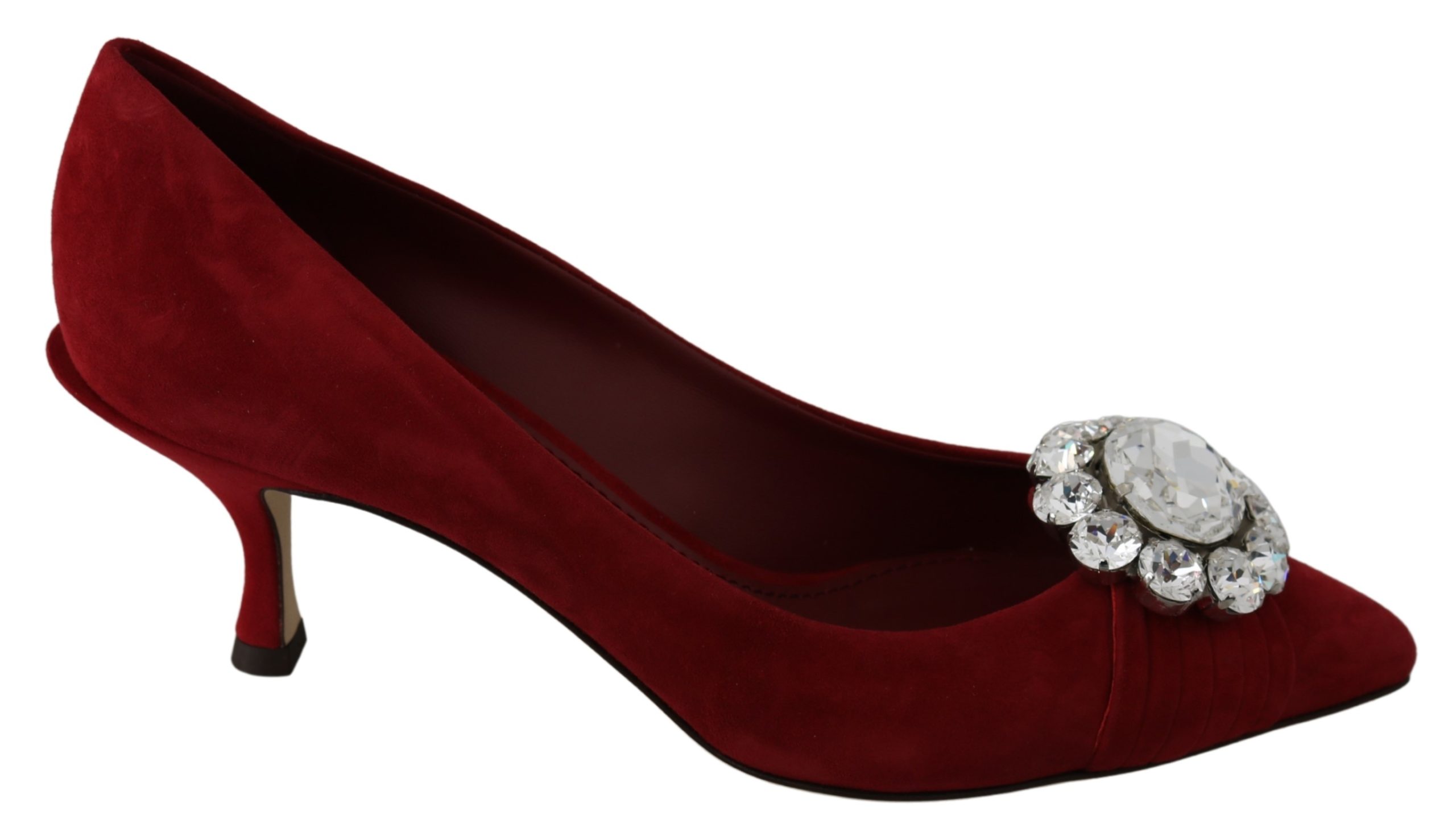 Dolce & Gabbana Women's Suede Clear Crystals Pumps Red LA7235 - EU39/US8.5