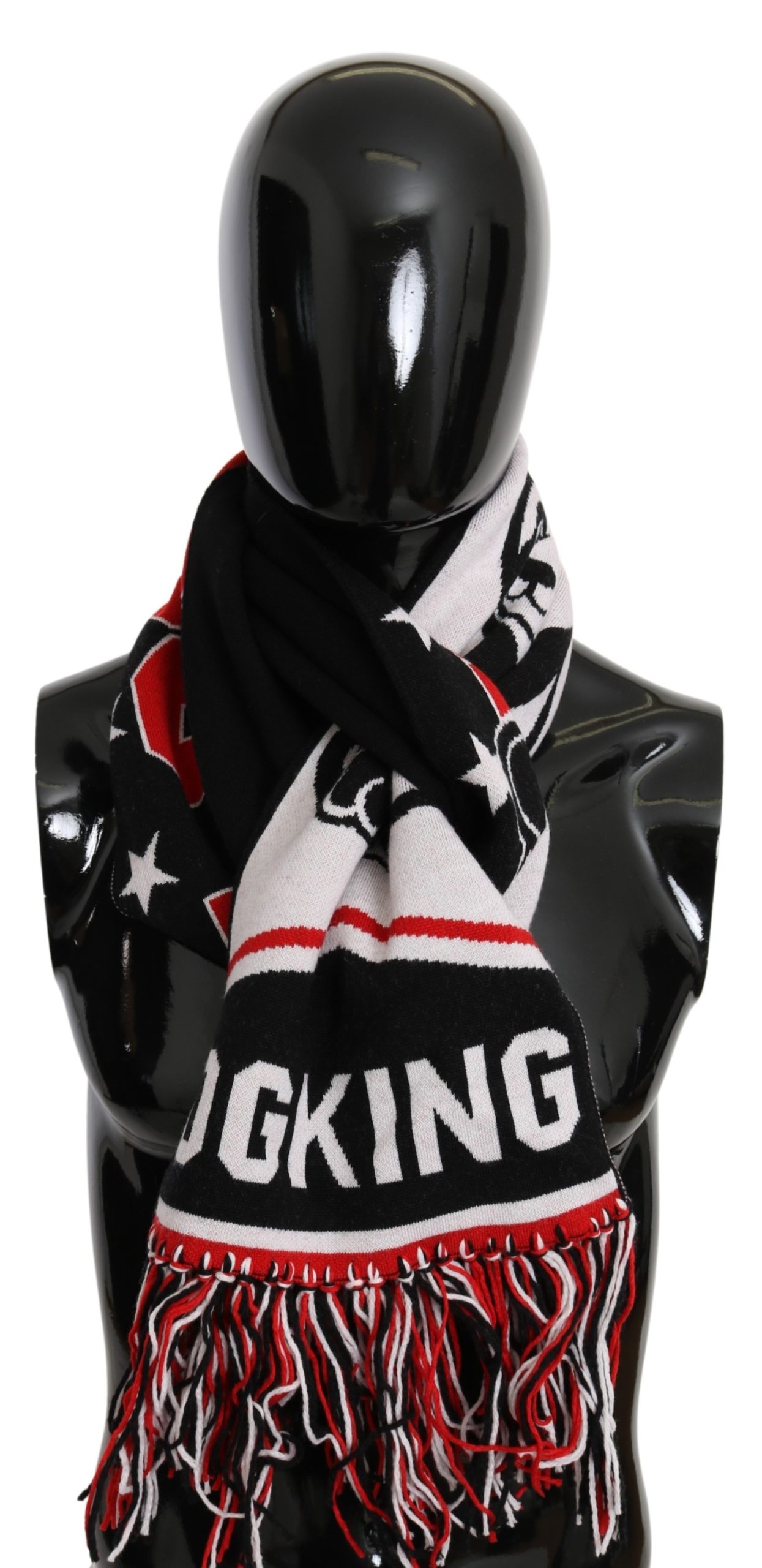Dolce & Gabbana Men's DG Royals Panda Fringe Scarf Black MS1707