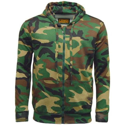 Game Technical Apparel Unisex Hoodie Various Colours Camo Zipper - Woodland S