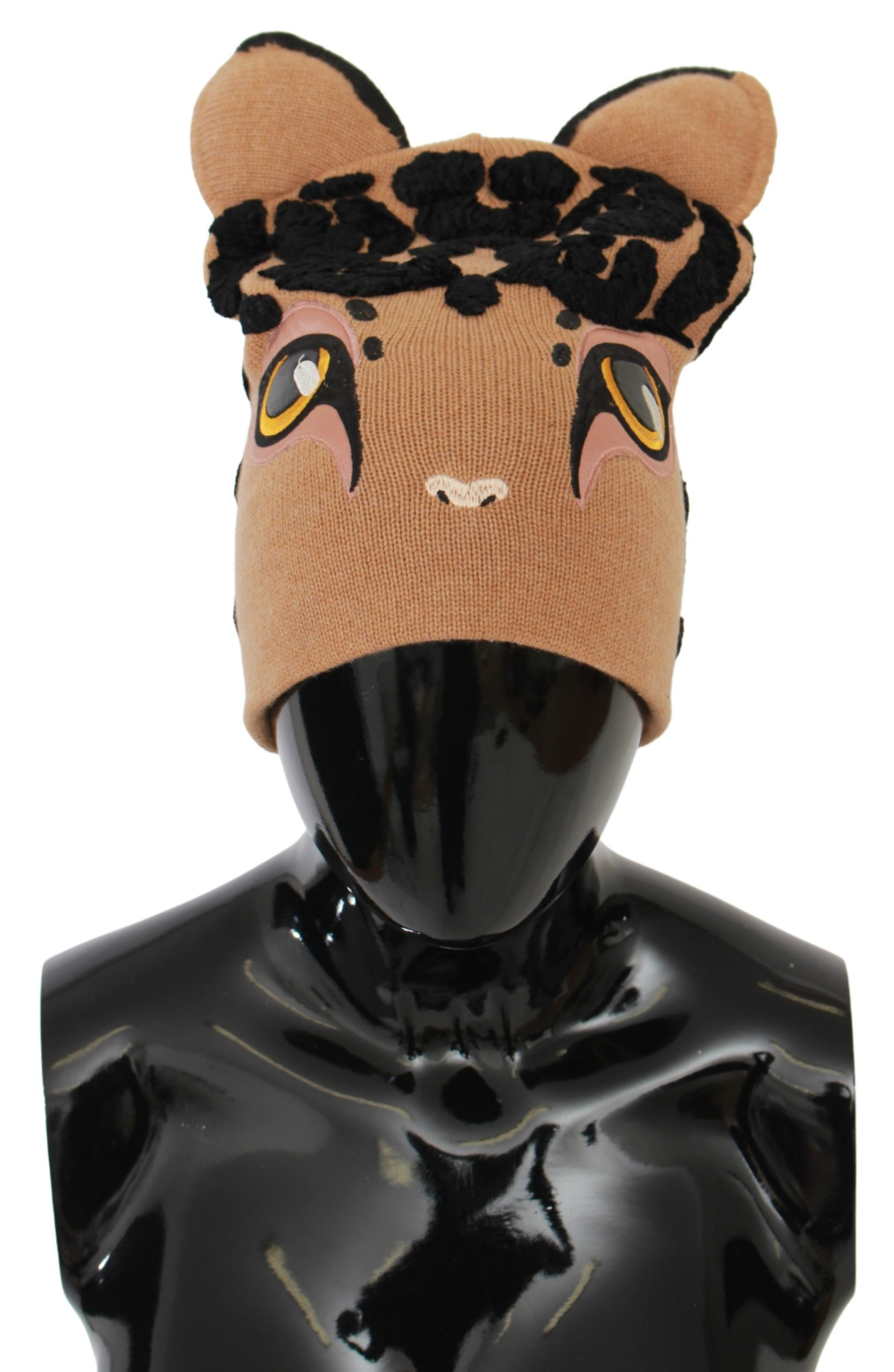 Dolce & Gabbana Women's Cats Eye Embroidered Beanie Cashmere Hat Brown HAT20037