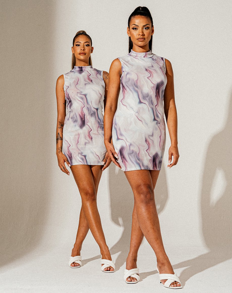 Effect Marble Print Ribbed Tie-Dye Dress - Purple / 6