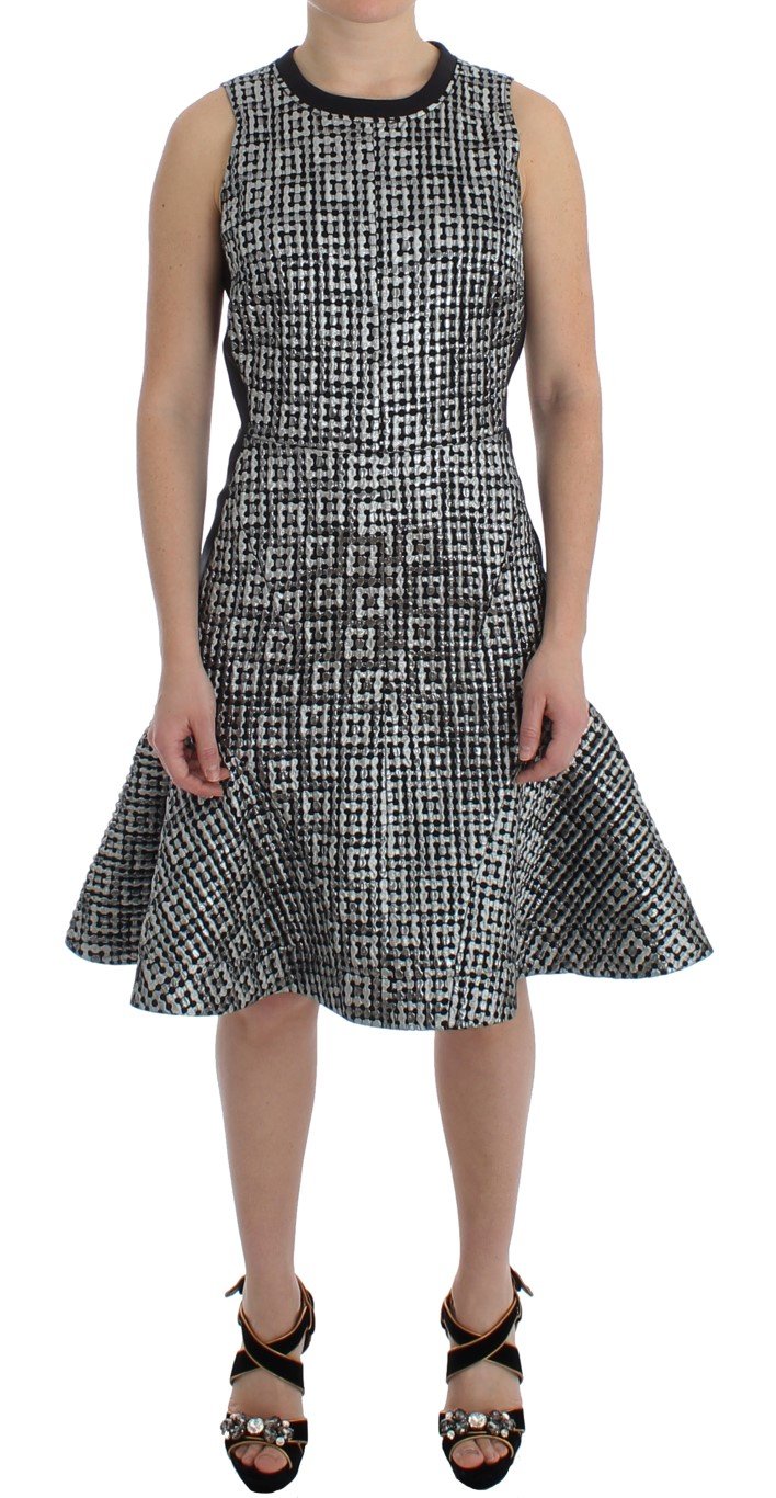 Koonhor Women's Metallic Jaquard Fluted Hem Shift Dress Silver SIG12704 - IT44|L