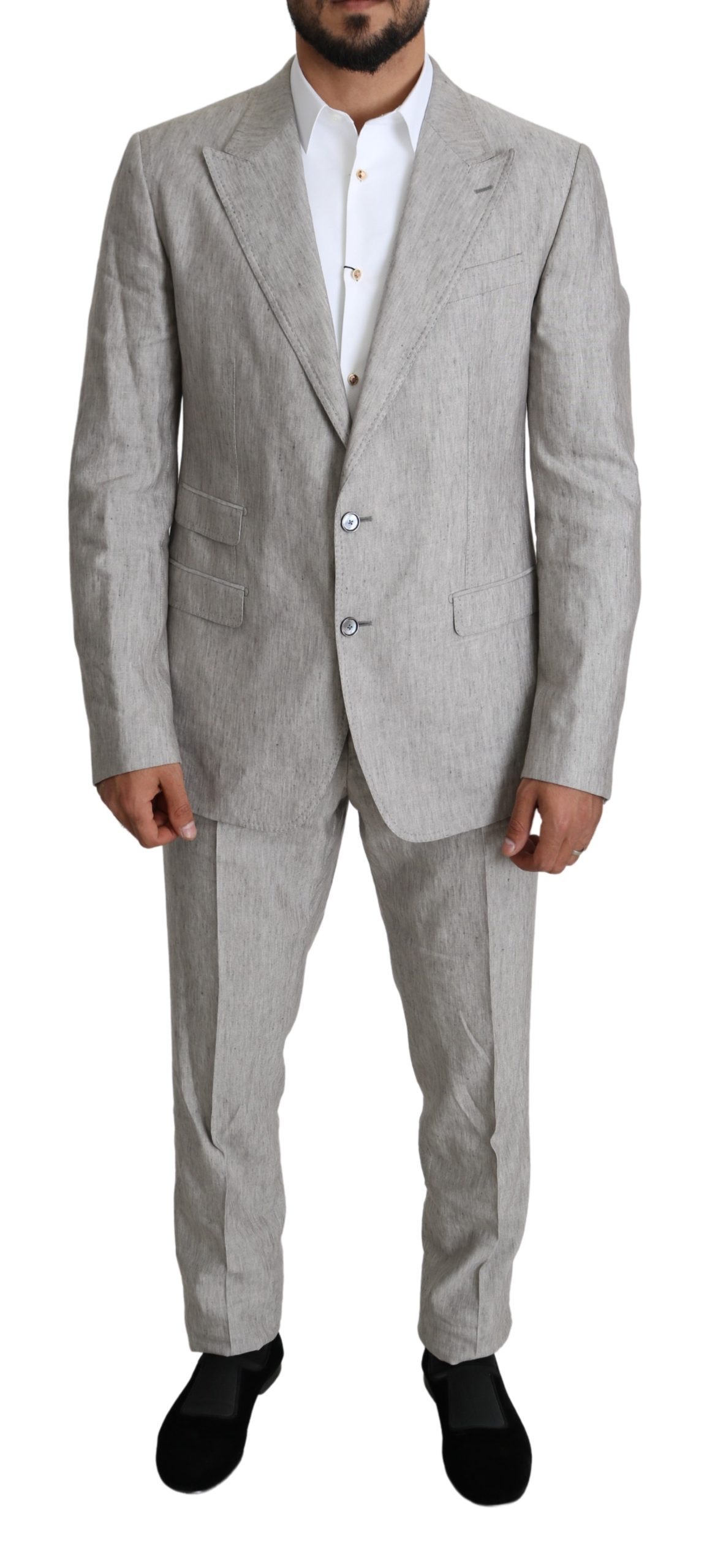 Gray Single Breasted 2 Piece Linen NAPOLI Suit - IT50 | L