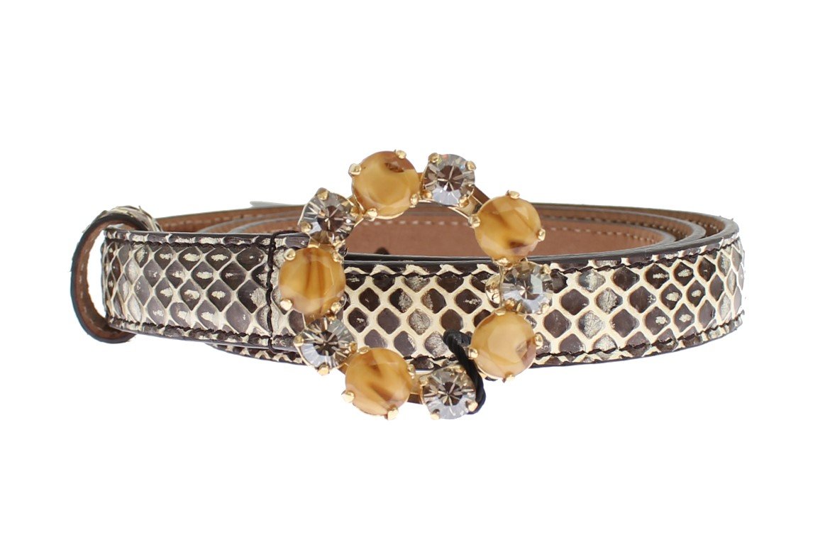 Dolce & Gabbana Women's Snakeskin Crystal Buckle Belt Gray MOM25204 - 65 cm / 26 Inches