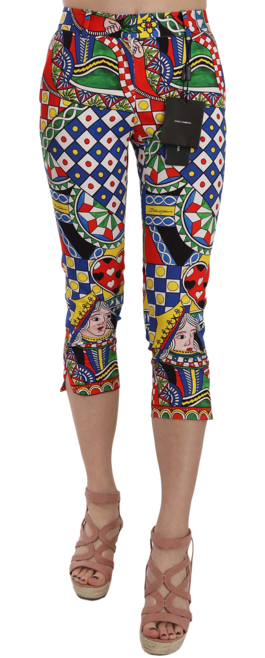 Dolce & Gabbana Women's Queen Of Hearts Print Cotton Capri Trouser Multicolor PAN70006 - IT36|XXS
