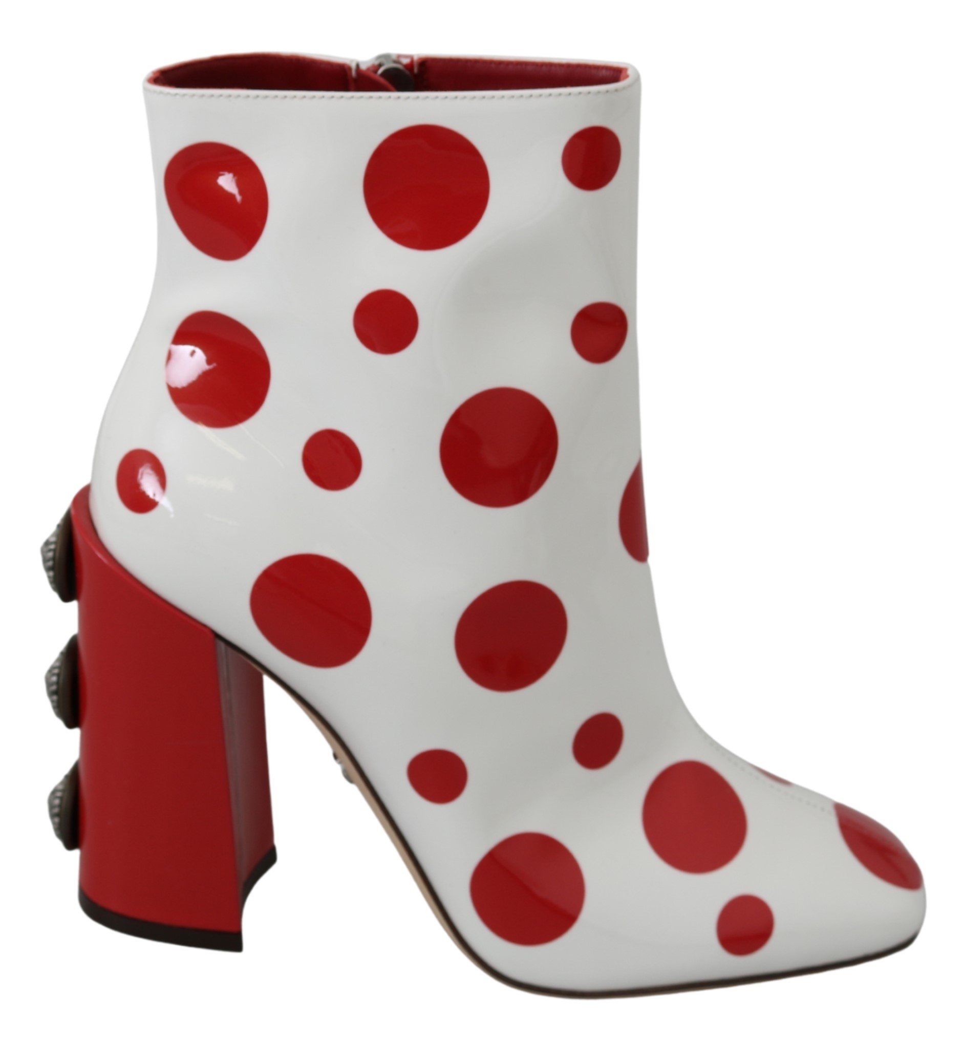 White Red Polka Dots Ankle High Boots Shoes - EU39/US8.5