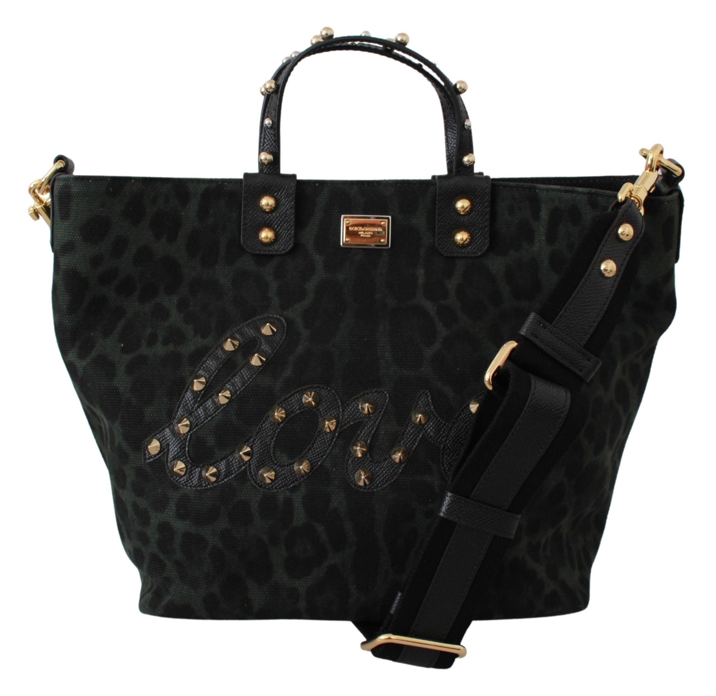 Dolce & Gabbana Women's Leopard Love Patch Studs Tote Bag Green VAS9432