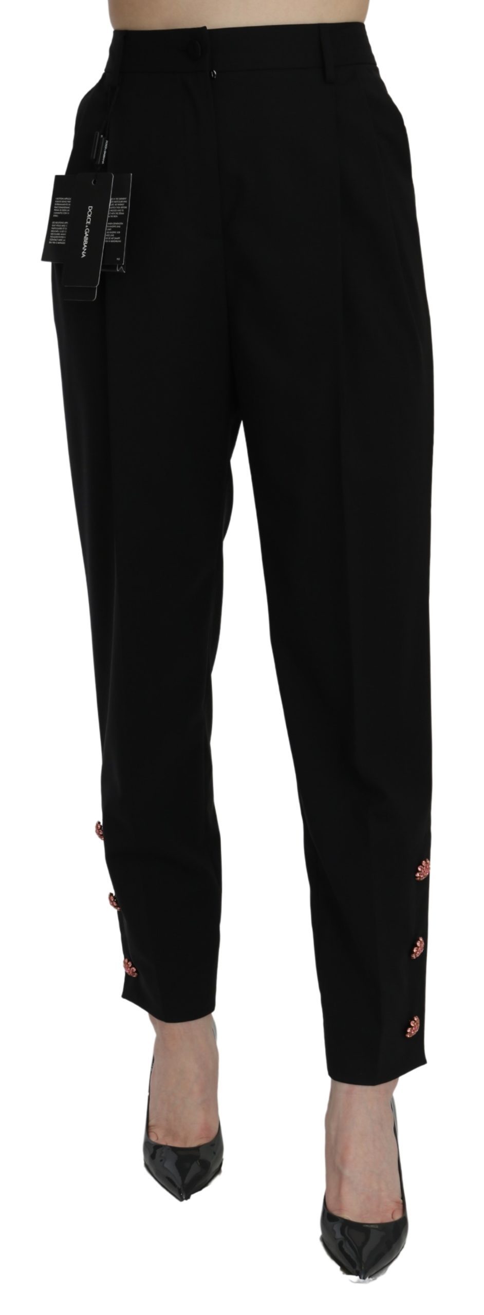 Dolce & Gabbana Women's Crystal High Waist Cotton Trouser Black PAN71015 - IT42|M