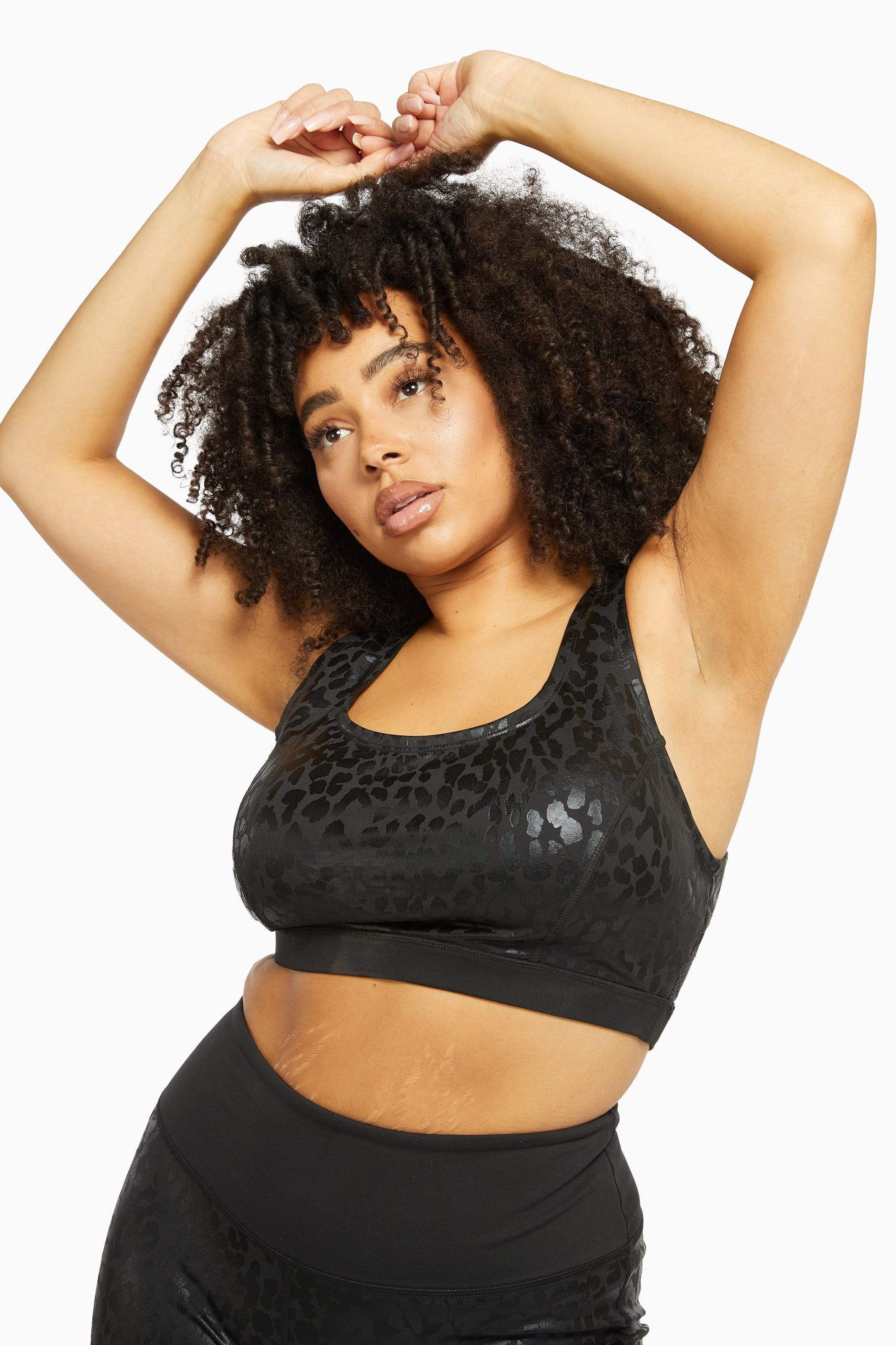 Wolf & Whistle Black Wet Leopard Look Black Sports Bra Curve UK 18 / US 14