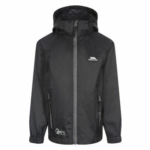 Trespass Kid's Waterproof Jacket Various Colours Qikpac - Black Carbon 3-4 Years