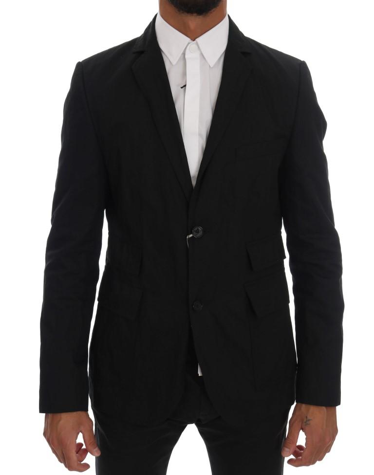 Daniele Alessandrini Men's Cotton Slim Fit Blazer Black KOS1038 - IT50 | L