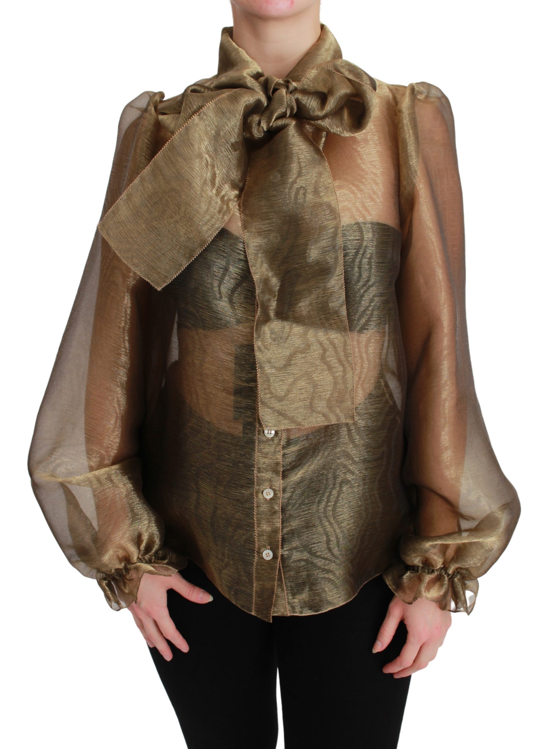 Dolce & Gabbana Women's Bow Collar Sheer Shirt TSH2676 - IT40|S