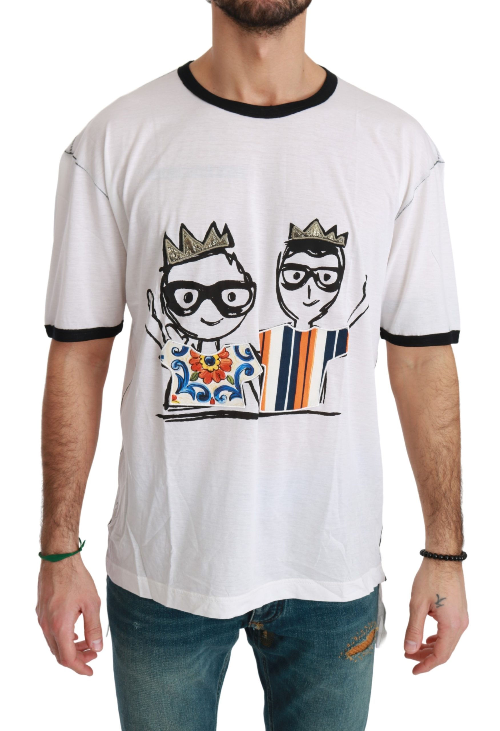 Dolce & Gabbana Men's Print Cotton T-Shirt White TSH4511 - IT44 | XS