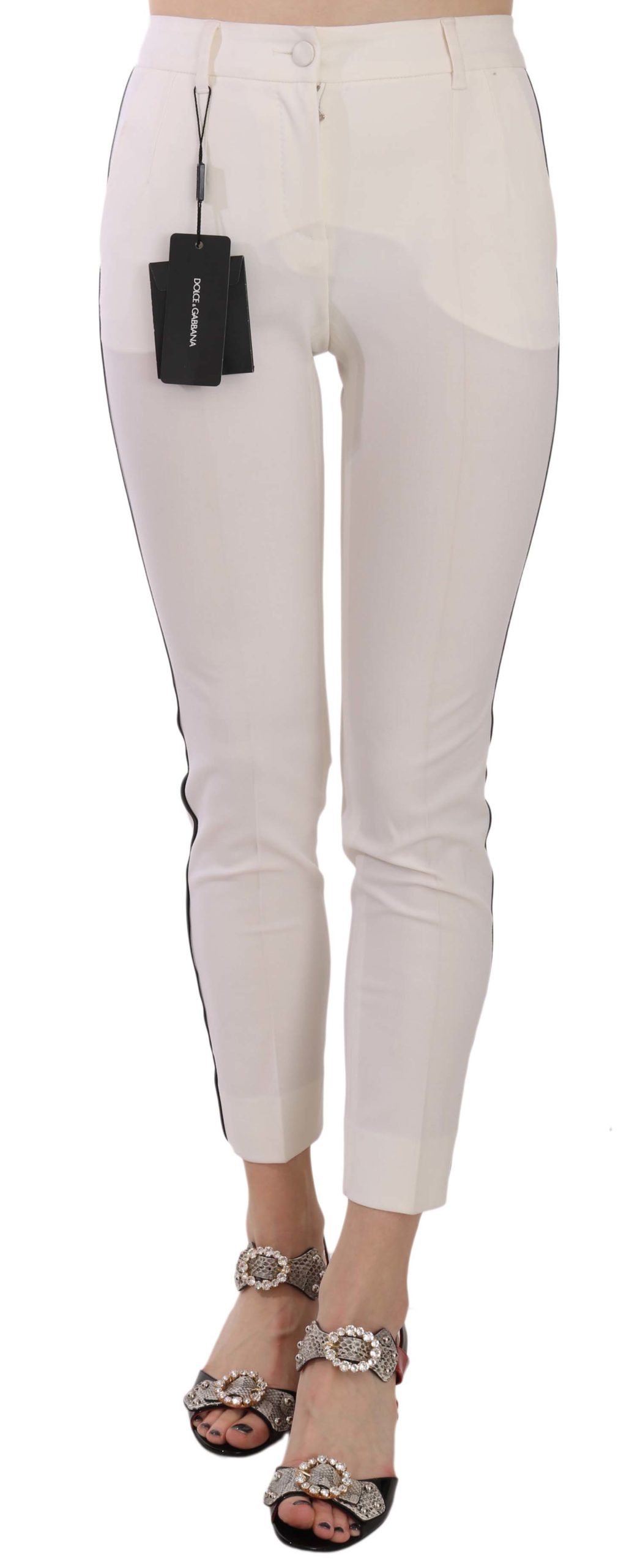 Dolce & Gabbana Women's Side Stripe Cropped Skinny Trouser White PAN70047 - IT36|XXS