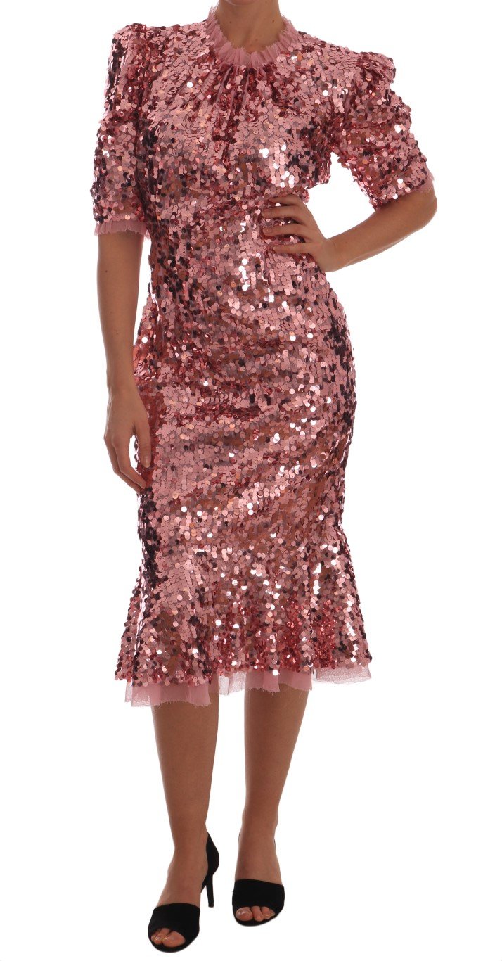 Dolce & Gabbana Women's Sequined Sheath Knee Gown Pink DR1408 - IT48 | XL