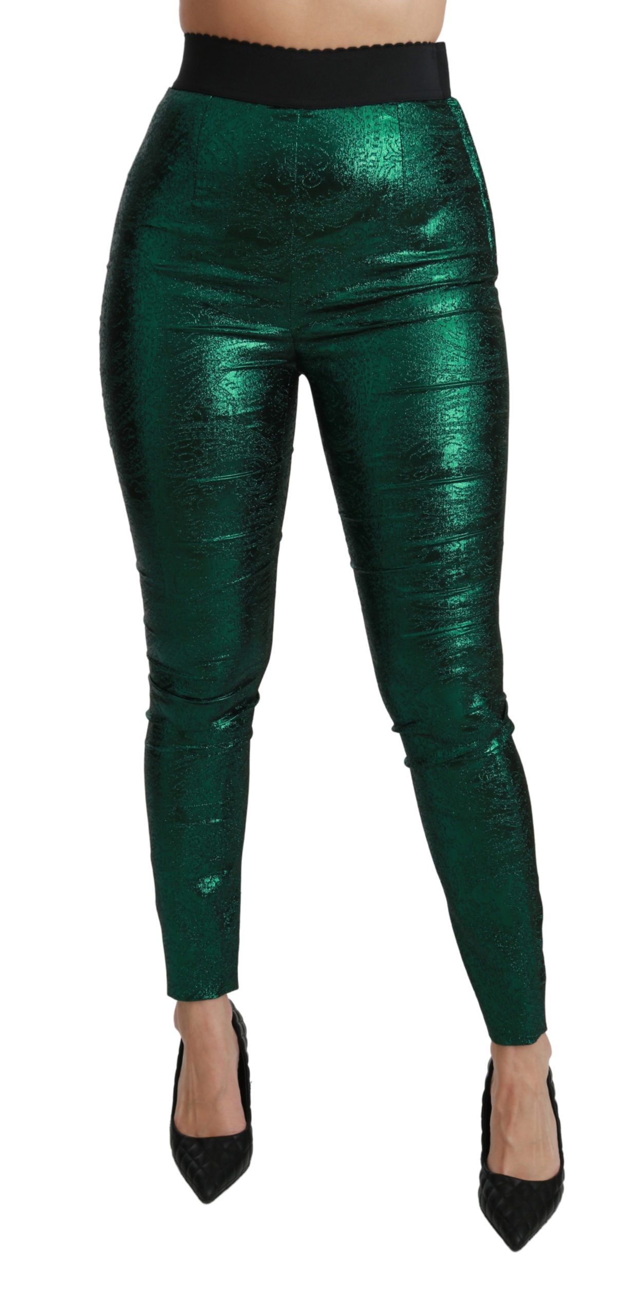Dolce & Gabbana Women's Jacquard High Waist Legging Trouser Green PAN70931 - IT40|S