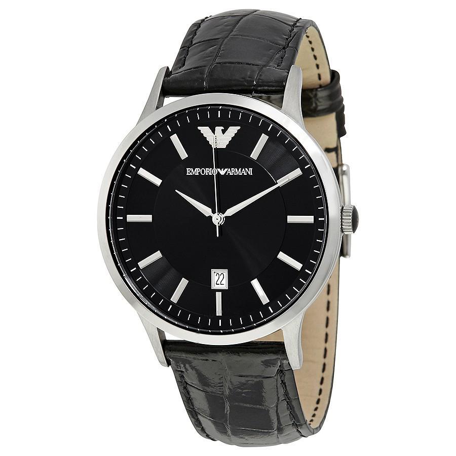 Emporio Armani Men's Renato Analog Leather Watch Black AR2411