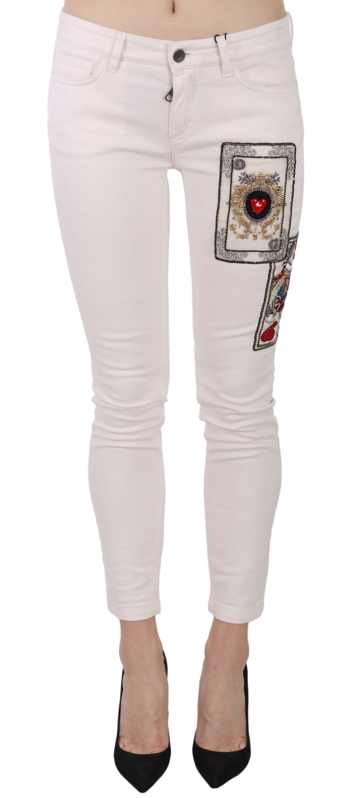 Dolce & Gabbana Women's Queen Of Hearts Skinny Jeans White PAN61199 - IT40|S