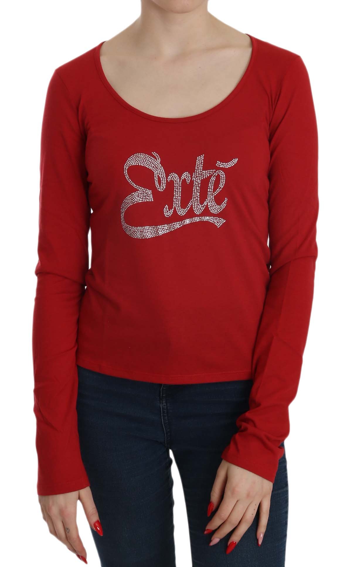 Exte Women's Crystal Embellished LS Top Red TSH3921 - IT38|XS