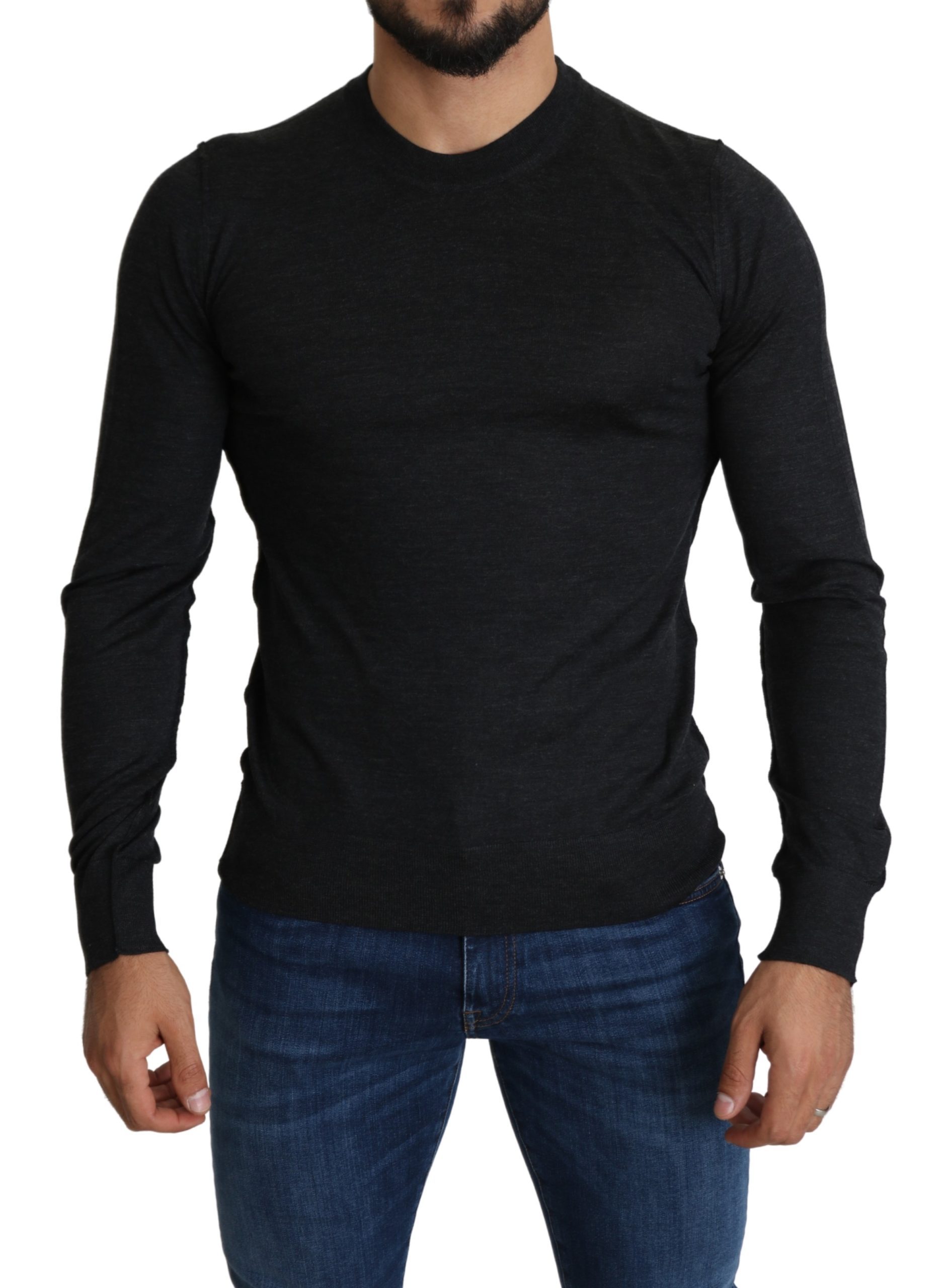 Gray Crew Neck Pullover Virgin Wool Sweater - IT46 | S
