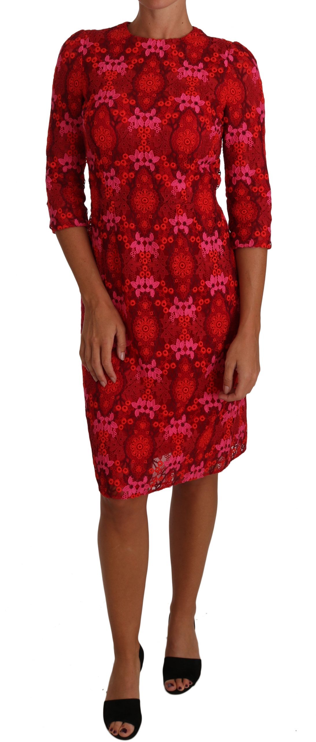 Dolce & Gabbana Women's Floral Crochet Lace Sheath Dress Pink DR1458 - IT40|S
