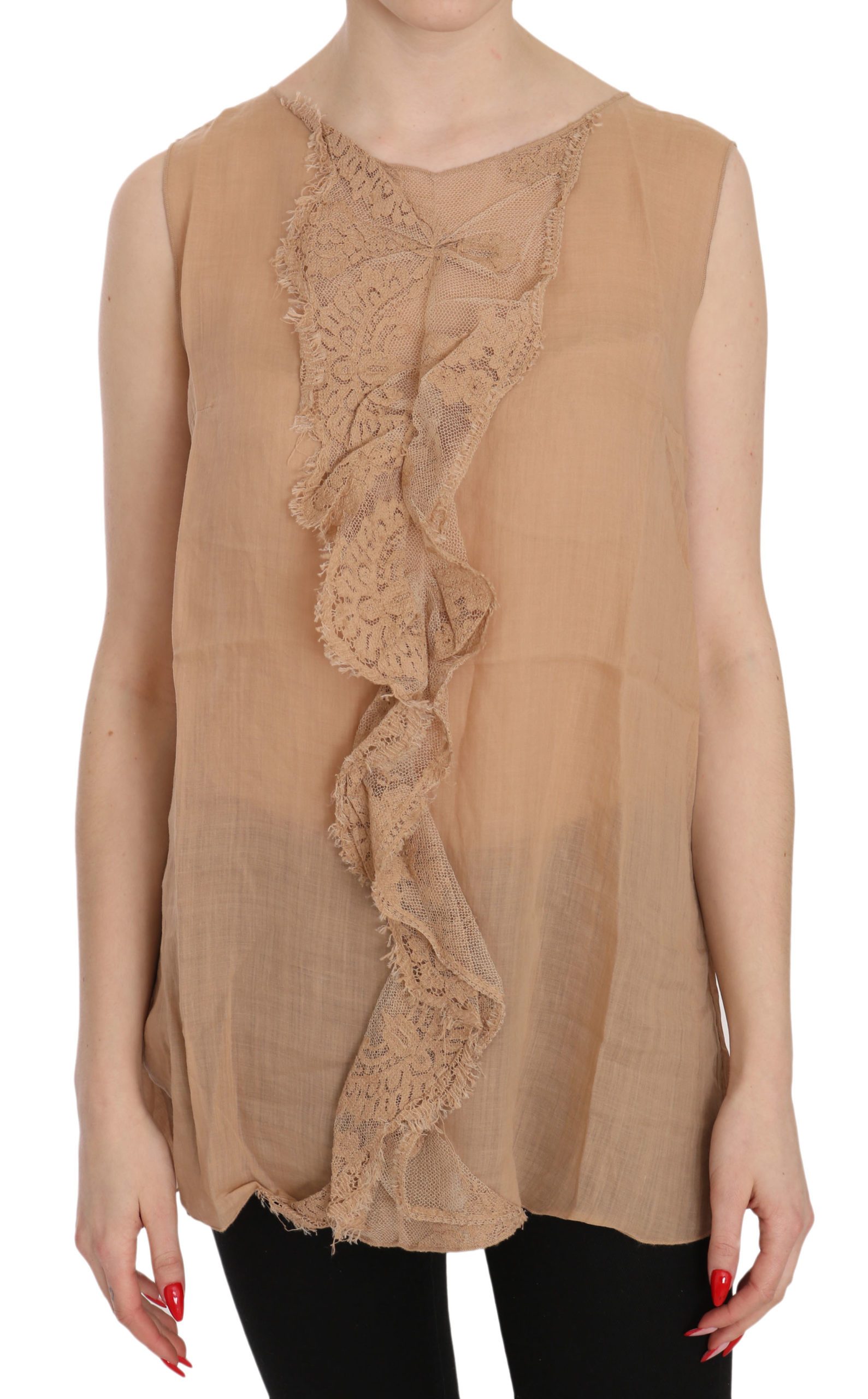 PINK MEMORIES Women's Lace Sleeveless Casual Tank Top Brown TSH3438 - IT42|M