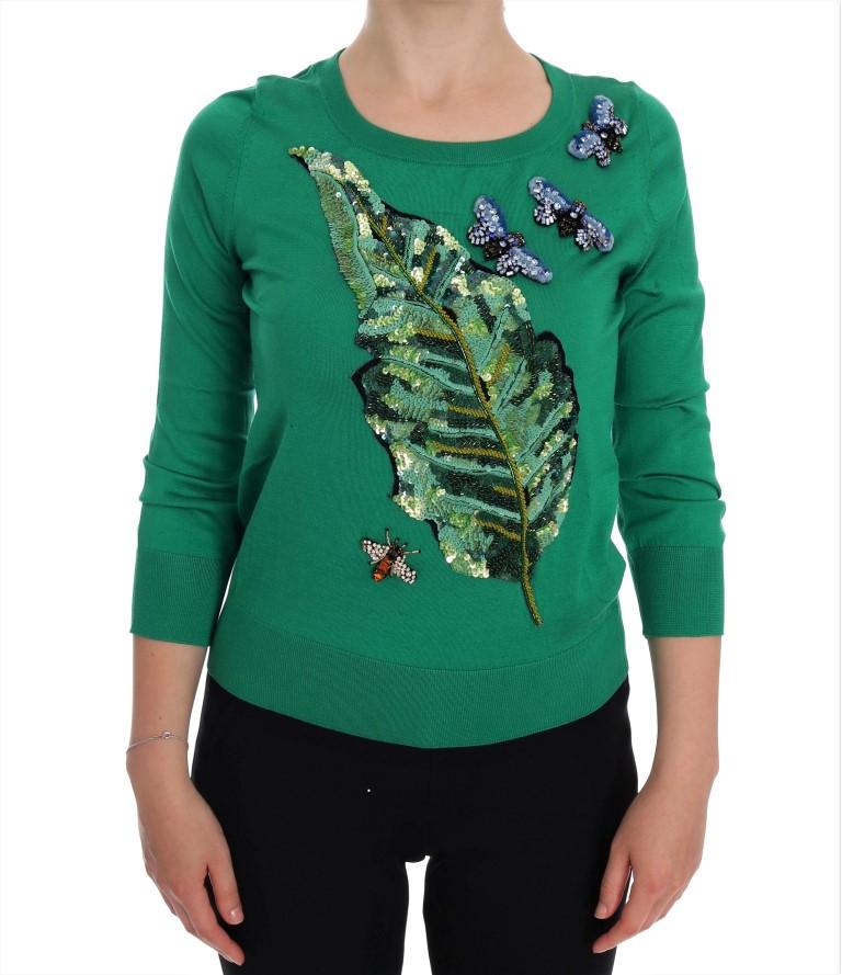 Dolce & Gabbana Women's Silk Crystal Banana Sweater Green TSH1112 - IT36 | XS