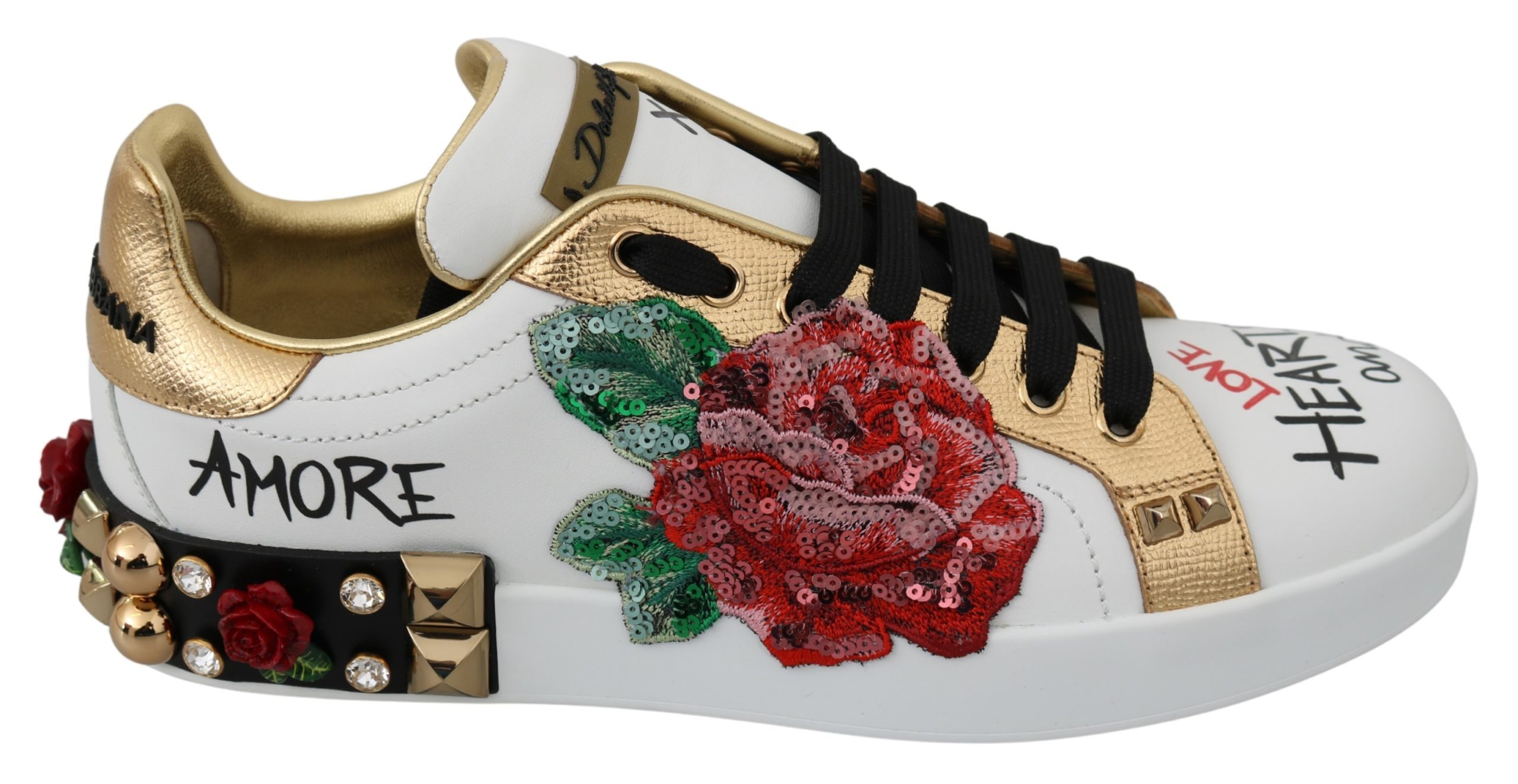 White Roses Sequined Crystal Womens Sneakers Shoes - EU40/US9.5