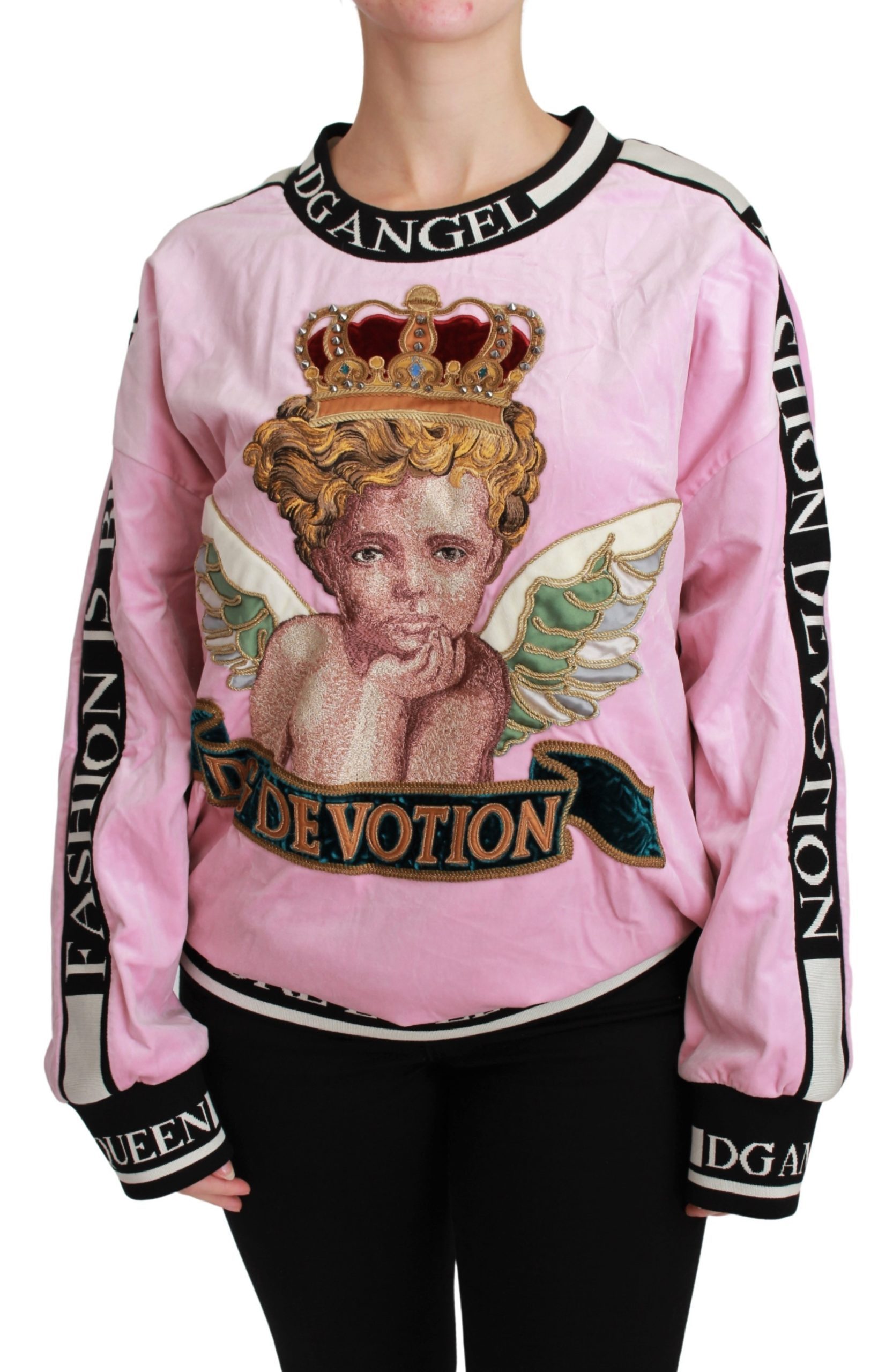 Dolce & Gabbana Women's Angel DG Devotion Velvet Sweater Pink TSH4625 - IT36 | XS