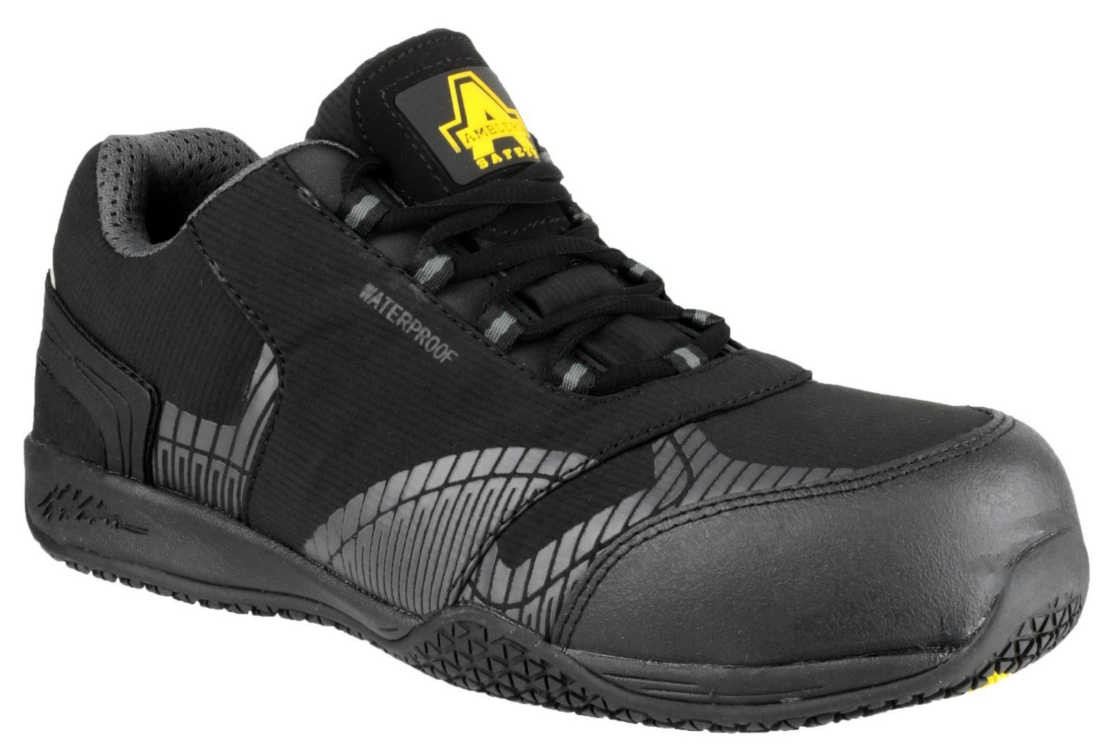 Amblers Unisex Safety Waterproof Metal Non Leather Trainer Black - Black 6