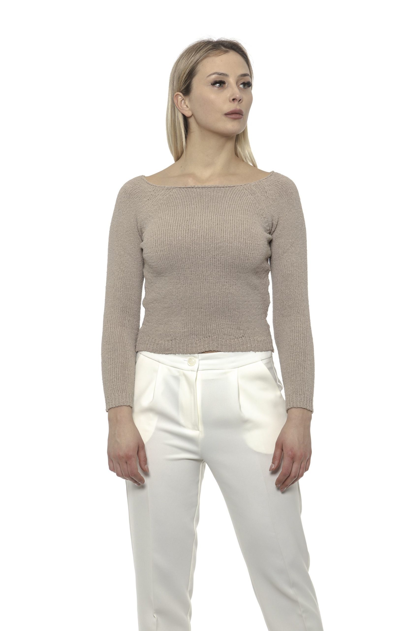 Alpha Studio Women's Boat Neck Sweater Beige AL1375302 - IT40 | XS