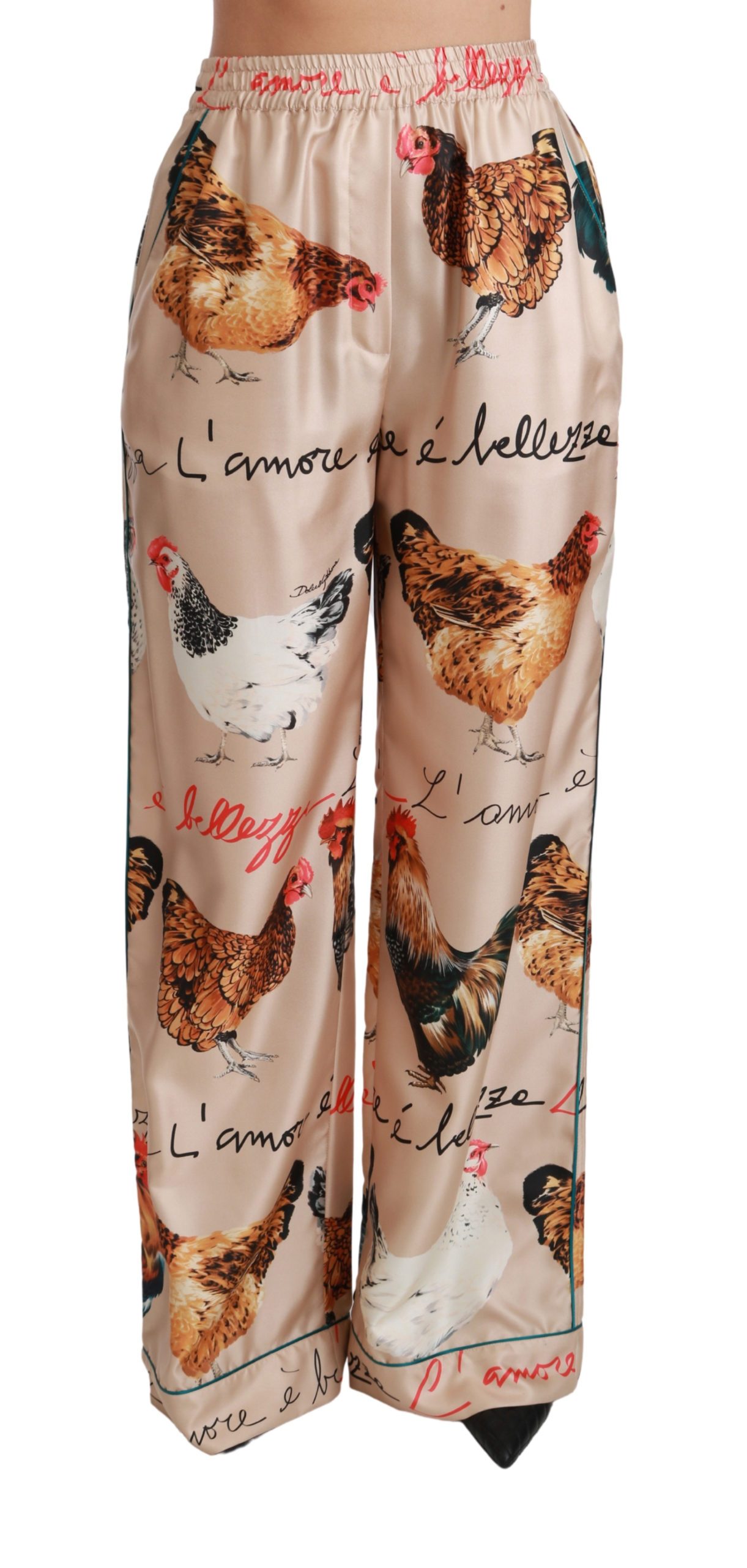 Dolce & Gabbana Women's Hen Chicken Silk Pajama Trouser Beige PAN70814 - IT36 | XS