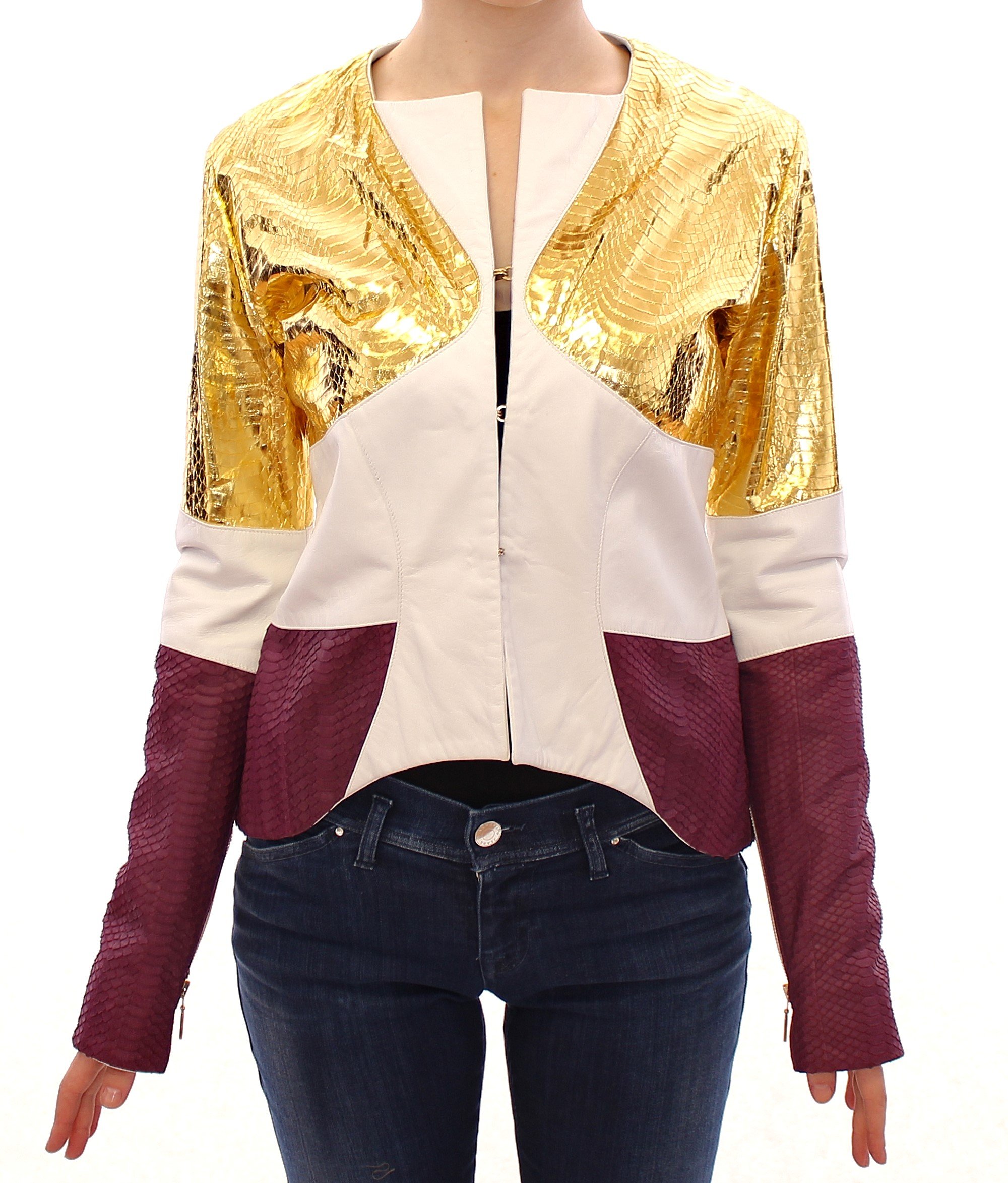 Vladimiro Gioia Women's Leather Jacket White GSS10678 - IT40|S