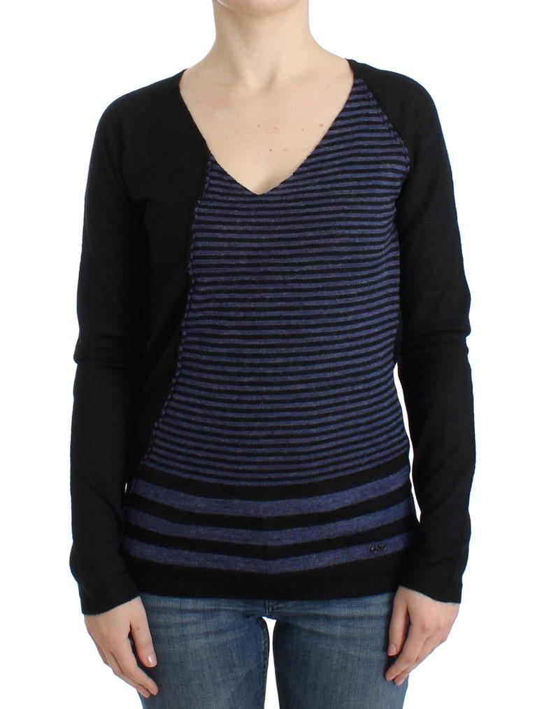 Costume National Women's striped V-neck Sweater Black SIG12050 - XS